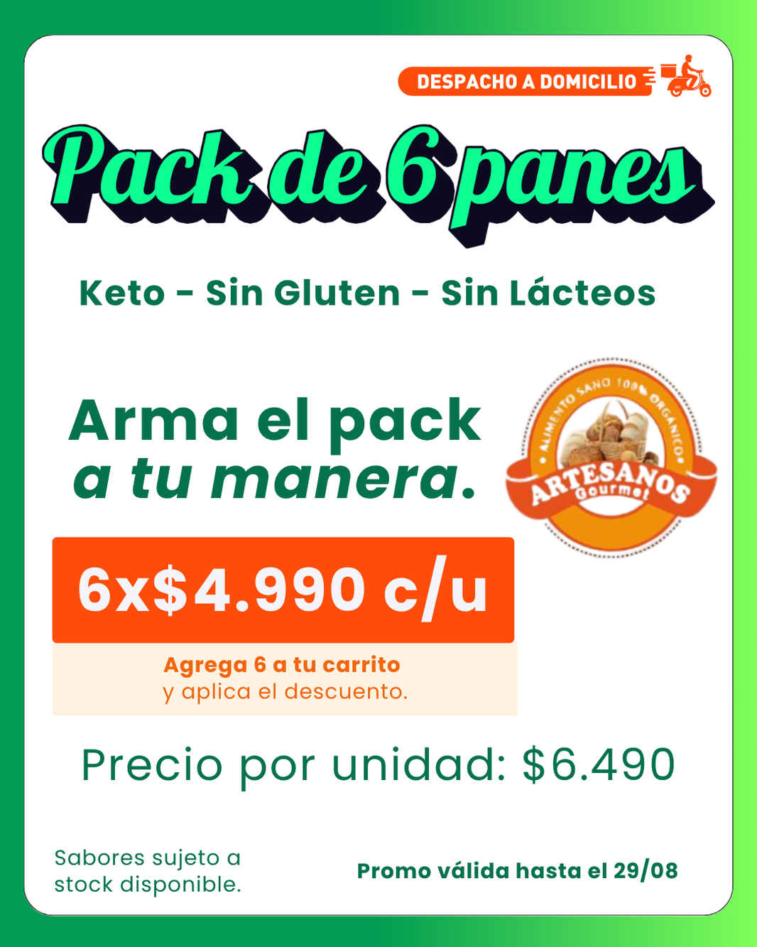 Selecciona tu pack con 6 panes keto, sin gluten y sin lácteos para aplicar la promoción