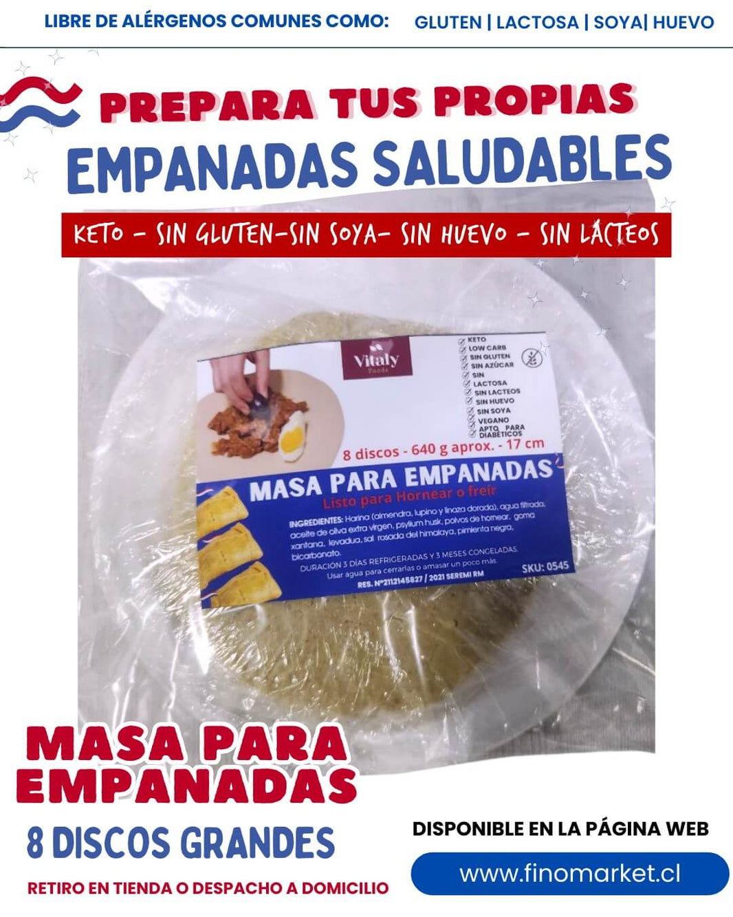 Masa empanadas keto sin gluten 8 discos 17 cm 640 g