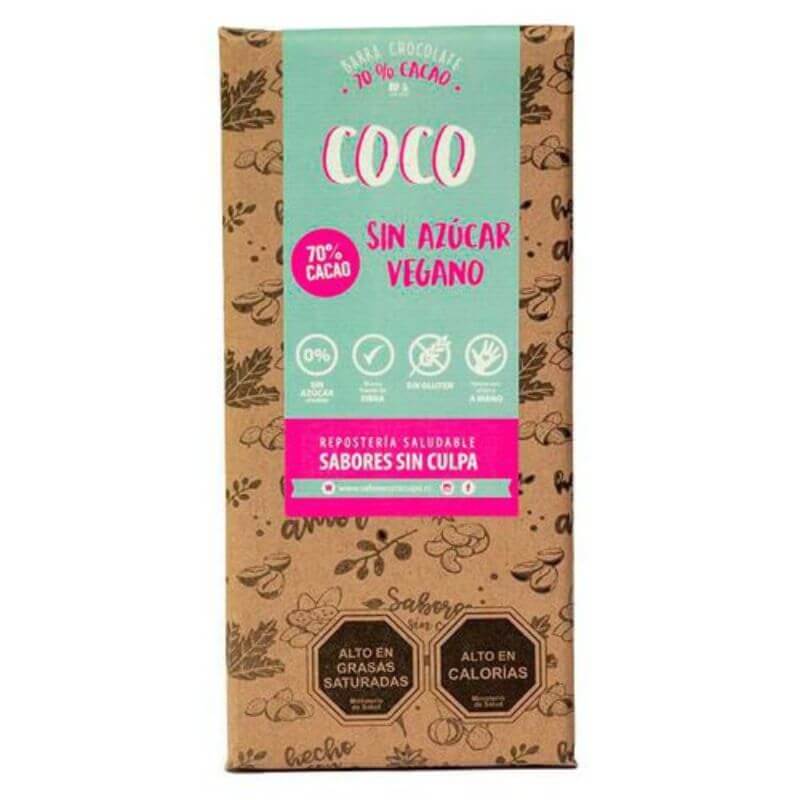 Barra de chocolate amargo 70% cacao con coco 80 g
