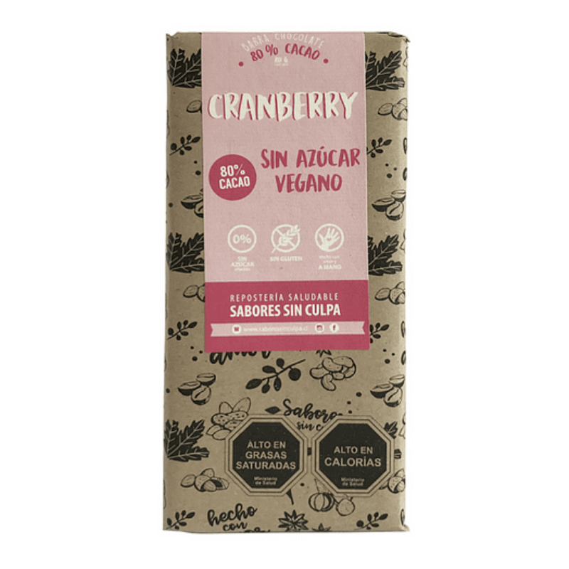 Barra de chocolate vegano 80% cacao arándano 80 g